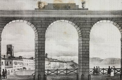 Utsikt över Chieti från Piazza Grande, Italien, litografi av Salvatore Puglia från Poliorama Pittoresco, n 2, 21 augusti av Salvatore Puglia