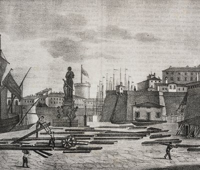 Utsikt över Livorno docka, Toscana, Italien, litografi av Salvatore Puglia från Poliorama Pittoresco, n 38, 26 april av Salvatore Puglia
