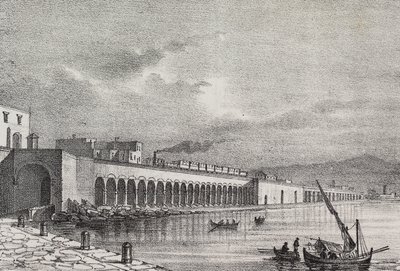 Vy över järnvägen vid Torre Annunziata, Kampanien, Italien, litografi av Gaetano Riccio från Poliorama Pittoresco, n 21, 31 december av Salvatore Puglia