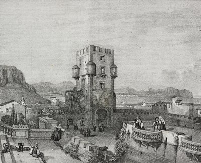 Villa of Prince of Butera i Bagheria, Palermo, Sicilien, litografi av Salvatore Puglia från Poliorama Pittoresco, n 3, 28 augusti av Salvatore Puglia