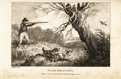 Jägare med musköt och spaniels på jakt efter beckasin nära en flod av Samuel (after) Howitt