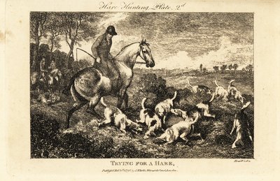 Beriden jägare som tittar på en flock hundar som gräver efter harar av Samuel (after) Howitt