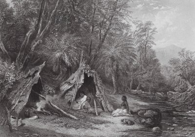Australien: Infödingarnas läger (gravyr) av Samuel (after) Prout
