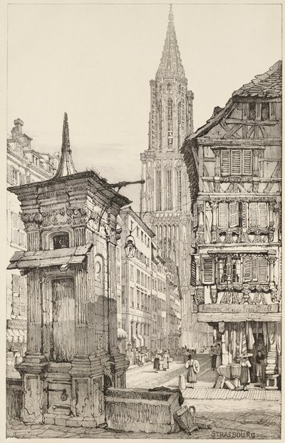 Rue Mercière och västra fronten av Strasbourgs katedral av Samuel (after) Prout