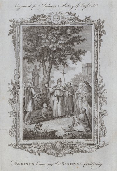 Berinus konverterar sachsarna till kristendomen (gravyr) av Samuel (after) Wale