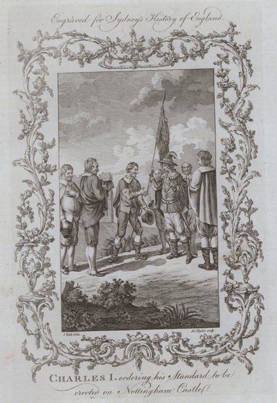 Charles I beordrade att hans standard skulle resas på Nottingham Castle (gravyr) av Samuel (after) Wale