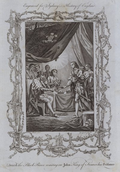 Edward den svarte prinsen väntar på John King of France hans fånge (gravyr) av Samuel (after) Wale