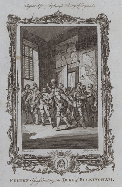 Felton mördar hertigen av Buckingham (gravyr) av Samuel (after) Wale