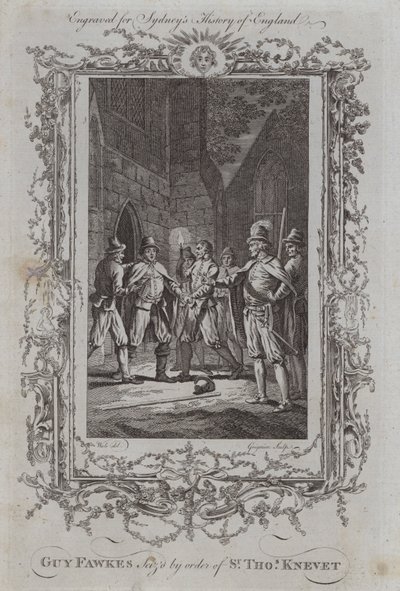 Guy Fawkes greps på order av Sir Thomas Knevet (gravyr) av Samuel (after) Wale
