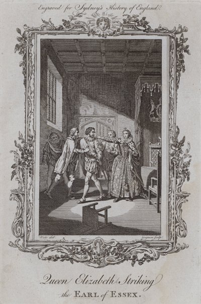 Drottning Elizabeth slår greven av Essex (gravyr) av Samuel (after) Wale