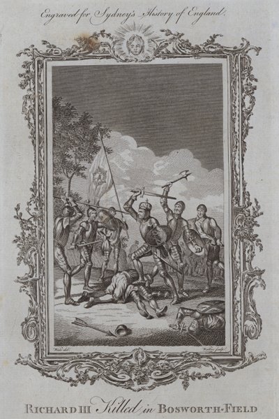 Richard III dödad i Bosworth-fältet (gravyr) av Samuel (after) Wale