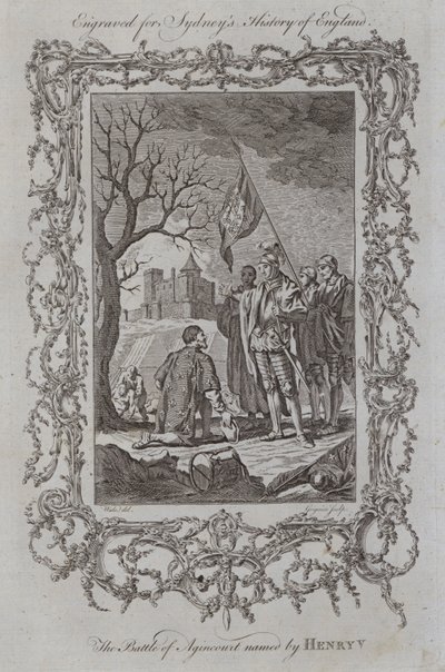 Slaget vid Agincourt namngiven av Henry V (gravyr) av Samuel (after) Wale