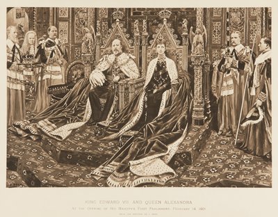Kung Edward VII och drottning Alexandra i parlamentet av Samuel Begg