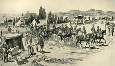 Lord Roberts och personal startar för en spaning från högkvarteret i Smaldeel, 1901. av Samuel Begg