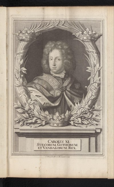 Porträtt van Karel XI van Zweden Karl XI, kung av de svenska goterna och vandalerna (titel på objekt) Sverige Ancient and Modern (serietitel) av Samuel Blesendorf