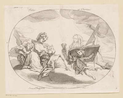 Fides (tro) och Charitas (kärlek) Fides et Charitas (titel på objekt) Olika mönster (serietitel) Opera Varia Historica, Poetica & Iconologica (serietitel) av Samuel Bottschild