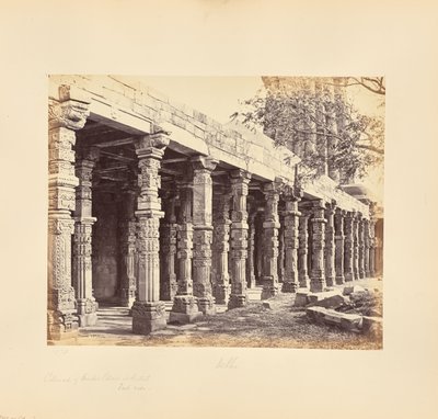 Delhi; Kolonnad av hinduiska pelare vid Kutub Minar, östra sidan av Samuel Bourne