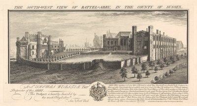 Den sydvästra utsikten över Battel-Abbey, i grevskapet Sussex av Samuel Buck