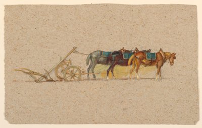 Studie av tre hästar med en plog, Frankrike av Samuel Colman