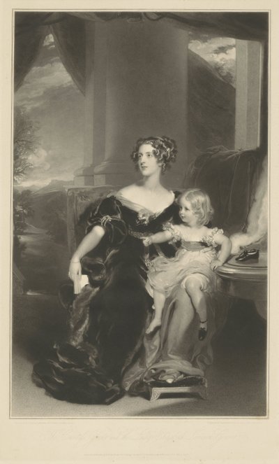 Porträtt av Harriet, grevinnan Gower och hennes dotter av Samuel Cousins