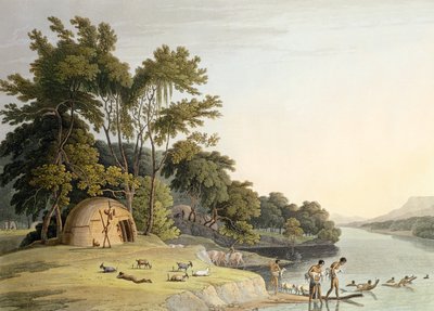 En Korah Hottentot Village på den vänstra stranden av Orange River, skylt 1 från 