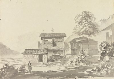 I byn nära Tassisudon [Tashicho Dzong] av Samuel Davis