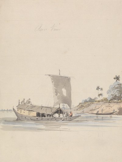 River View with a Junk (nära Rajmahal?) av Samuel Davis