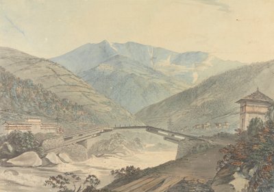 Utsikt nära Tassisudon [Tashicho Dzong] i Bhutan av Samuel Davis