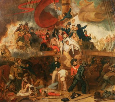 Nelsons död i slaget vid Trafalgar den 21 oktober 1805 av Samuel Drummond