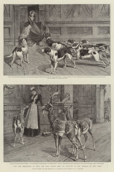 Du uppmanas att hålla halldörrarna stängda på grund av djuren i parken (litho) av Samuel Edmund (after) Waller