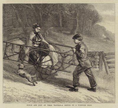 Punch och Judy på sina resor, en skiss på en Turnpike Road av Samuel Edmund Waller