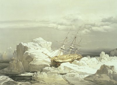 Kritisk ståndpunkt för H.M.S. Utredare på norra kusten av Baring Island, 20 augusti 1851, graverad av William Simpson, publicerad av Ackermann und Co., 1854 av Samuel Gurney Cresswell