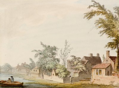 En by vid en sjö av Samuel Hieronymous Grimm