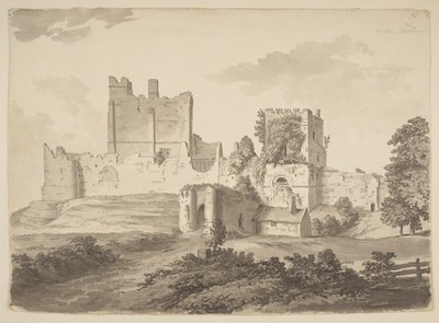 En vy i tusch, av Prudhoe Castle, i Ovingham socken (tusch på papper) av Samuel Hieronymous Grimm