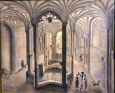 Interiörvy av Holywell Spa, North Wales (akvarell med penna och bläck på papper) av Samuel Hieronymous Grimm