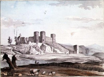Rhuddlan slott från bron av Samuel Hieronymous Grimm
