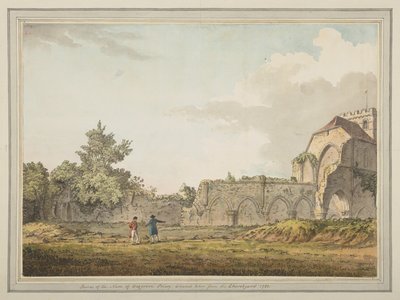 Ruinerna av långhuset i Boxgrove priory church tagna från kyrkogården av Samuel Hieronymous Grimm