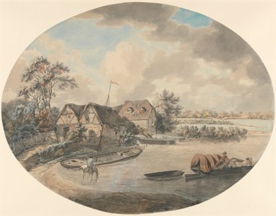 Mill on the Avon, Pershore, Worcestershire av Samuel Hieronymus Grimm