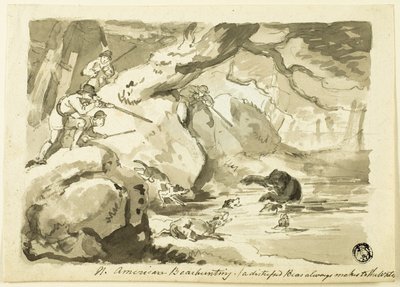 Nordamerikansk björnjakt (recto); Skal (verso) av Samuel Howett