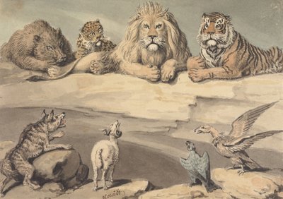 Ett vildsvin, en leopard, ett lejon, en tiger, en varg, en bagge och två örnar av Samuel Howitt