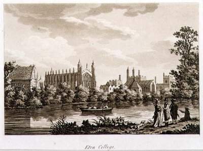 Eton College, illustration från "Picturesque Views of the River Thames", pub. 1799 (etsning, akvatint) av Samuel Ireland