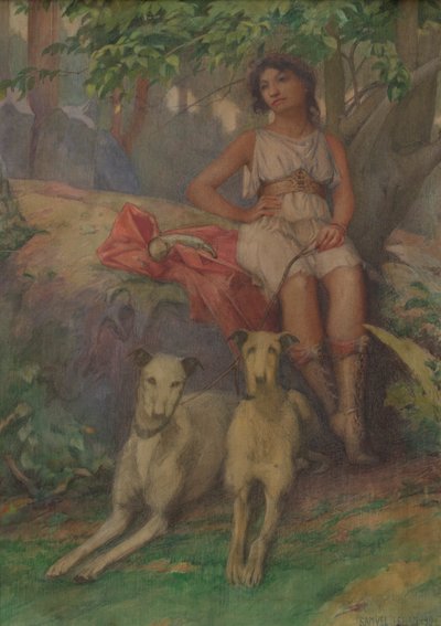 Figur med två hundar av Samuel Isham