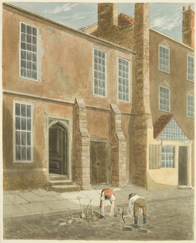 Rester av Bristol Castle på ett hus i Castle Green (penna och akvarell på papper) av Samuel Jackson