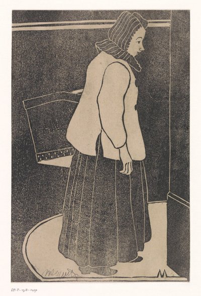 Kvinna med låda eller korg av Samuel Jessurun de Mesquita (signed by artist)