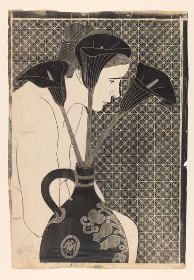 Naken kvinna bakom en vas med arum Black Arum (originaltitel) av Samuel Jessurun de Mesquita (signed by artist)