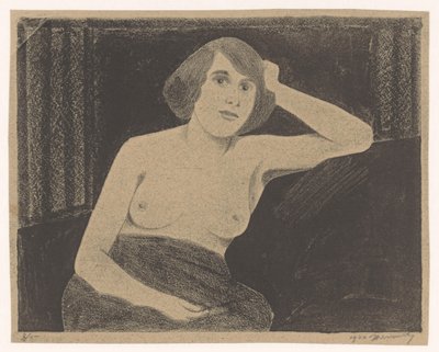 Kvinna naken, sittande på en soffa, hand mot huvud av Samuel Jessurun de Mesquita (signed by artist)