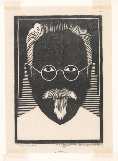 Självporträtt med glasögon och bockskägg av Samuel Jessurun de Mesquita (signed by artist)