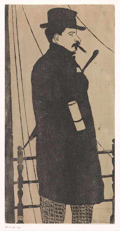 Självporträtt med kappa och hatt av Samuel Jessurun de Mesquita (signed by artist)