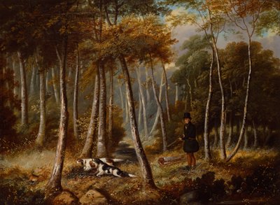 Jaktscen, nybyggare som spolar ut en hare (olja på duk) av Samuel John Egbert Jones