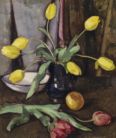 Stilleben med tulpaner (olja på duk) av Samuel John Peploe
